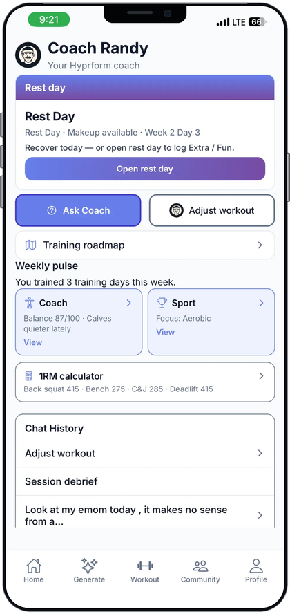 Hyprform Trainer Portal view on a phone