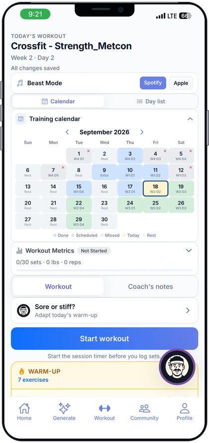 Hyprform workout session showing the planned training