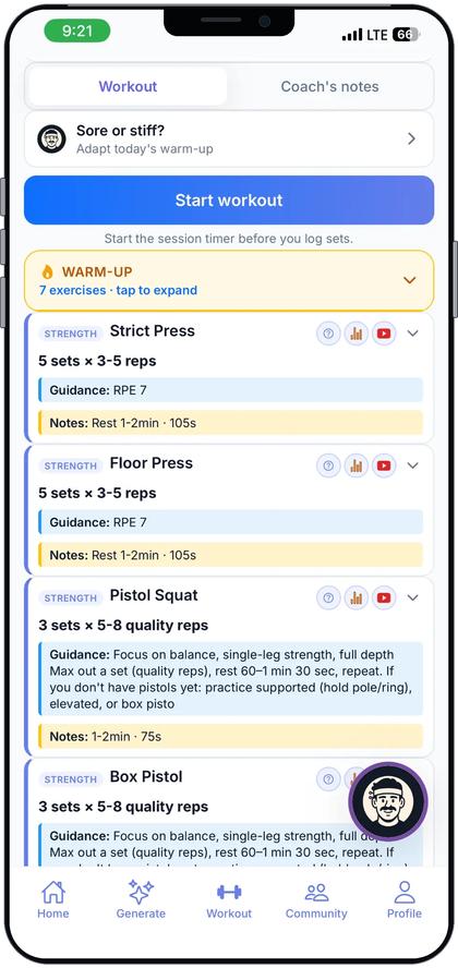 Hyprform workout in progress with training log controls